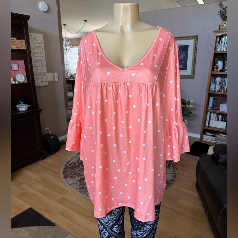 BloomChic Coral Pink Polka Dot Tunic